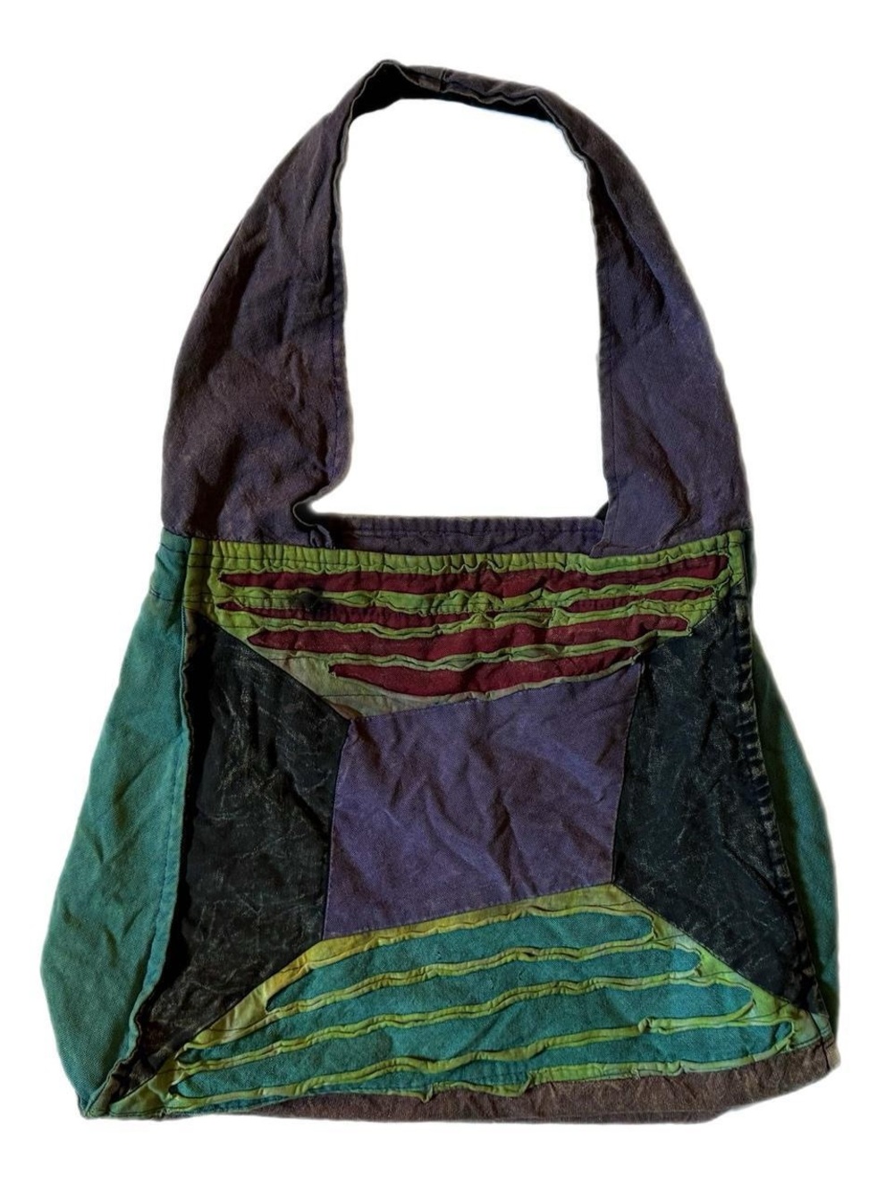 Patchwork Boho Shoulder Bag in Green & Purple
